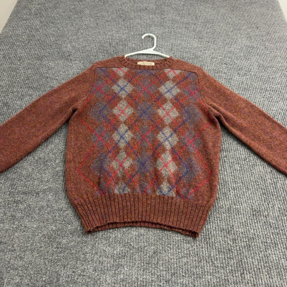 Vintage McGeorge Sweater Men L Brown New Wool Argyle Intarsia Scotland Academic
